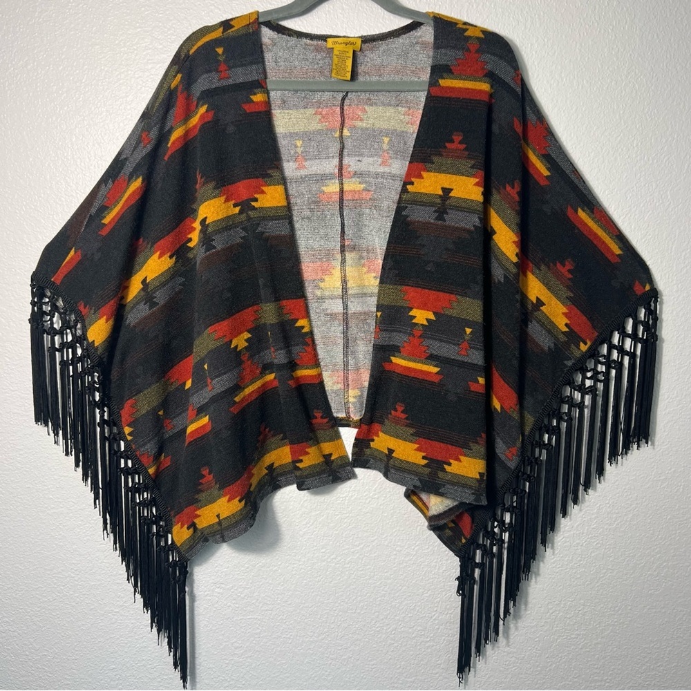 Wrangler Southwestern Fringe Cardigan Kimono Open Front Aztec Print Boho S/M - Picture 13 of 15